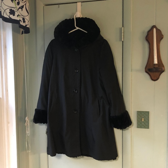 Orvis Reversible Coat Faux Fur Button Front - Picture 4 of 12